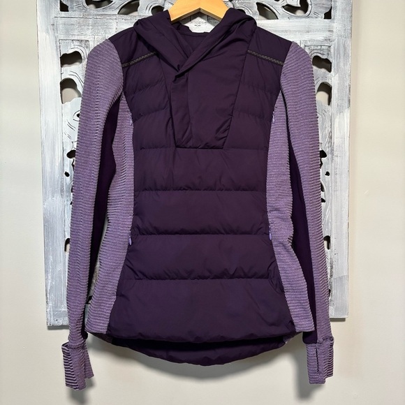 Lululemon Fluff Off Pullover Deep Zinfandel Purple Mini Check Pique Down Jacket - Picture 3 of 10